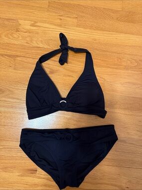 MICHAEL Michael Kors Black Halter Bikini with Ring Detail